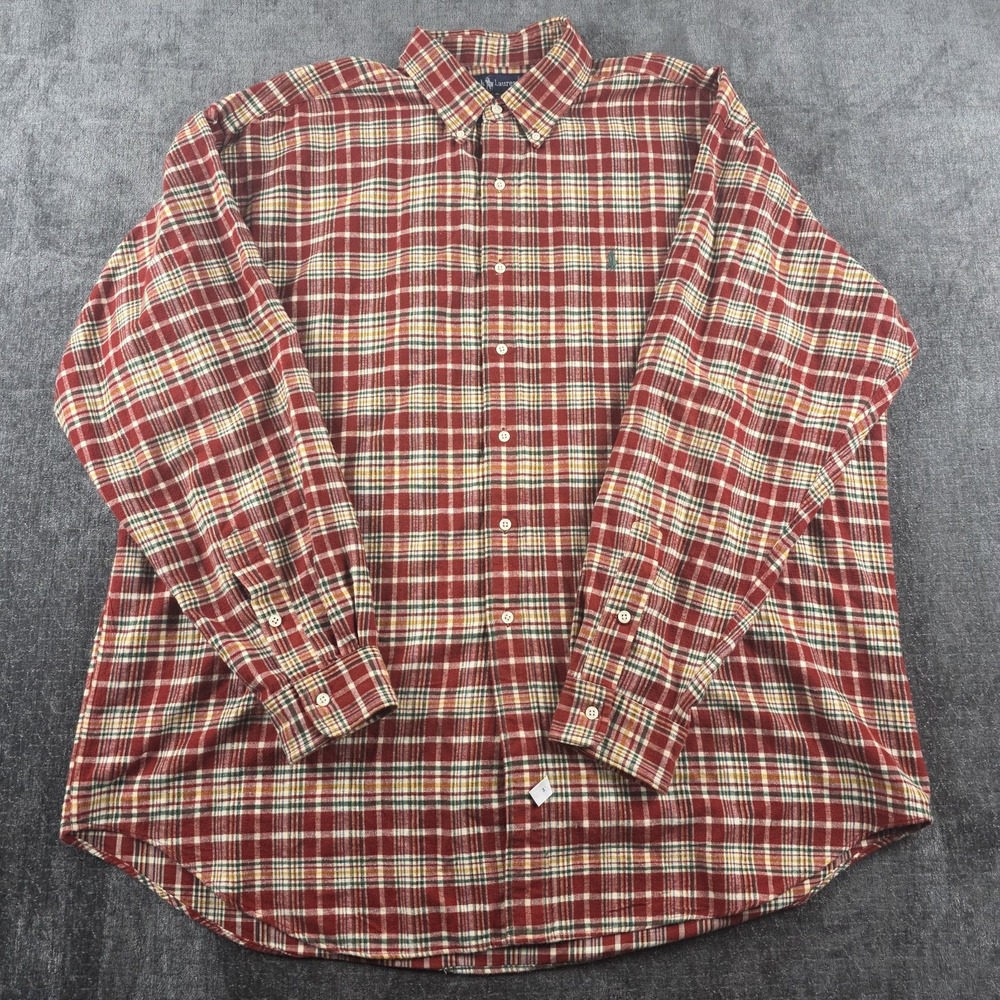 Vintage Ralph Lauren The Big Shirt Flannel Mens XL Red Green Plaid Christmas 90s